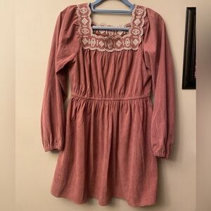 Loveriche Elegant Mauve Dress with Embroidered Neckline 🆕